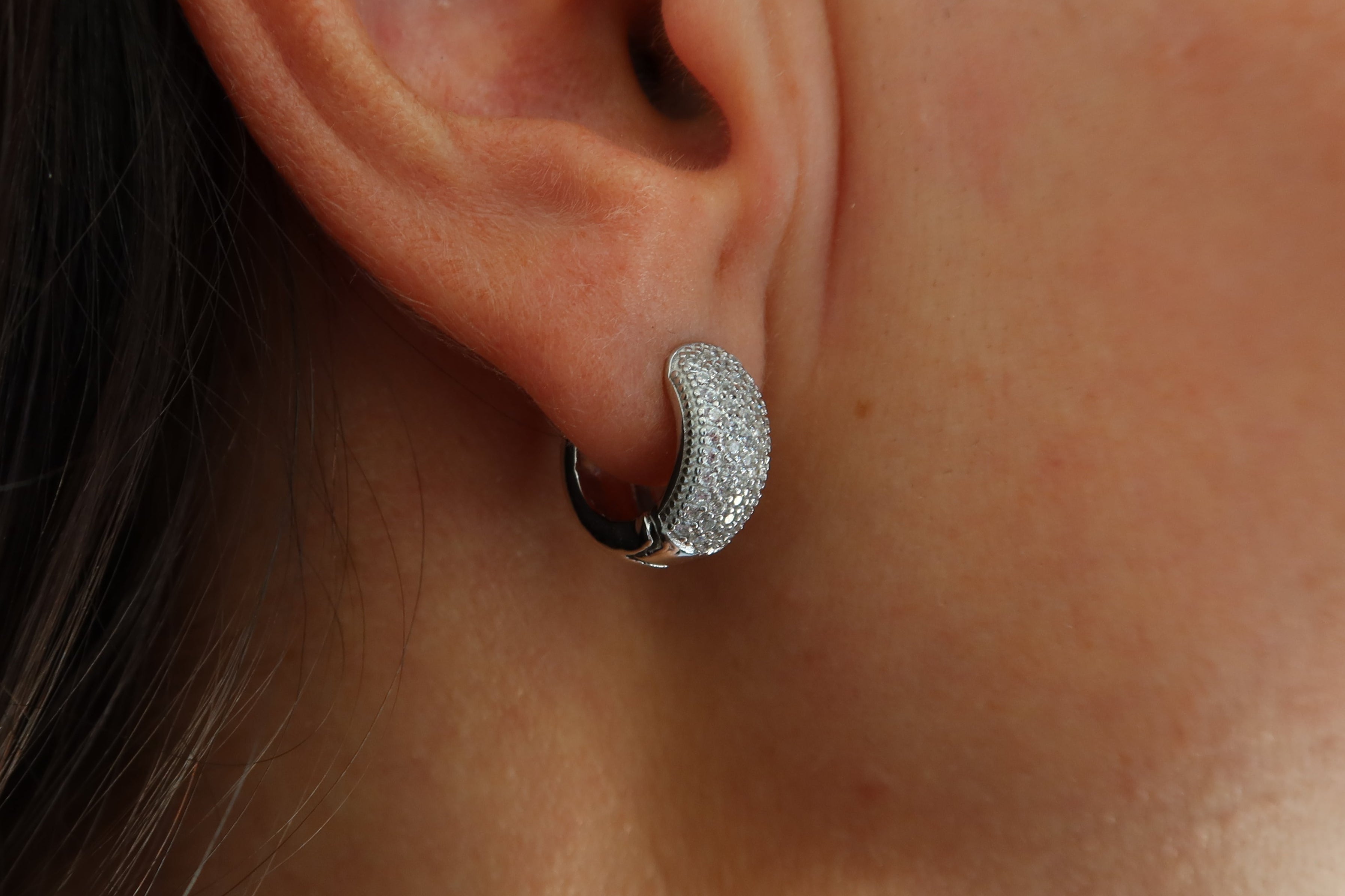 Pavé Silver Huggies