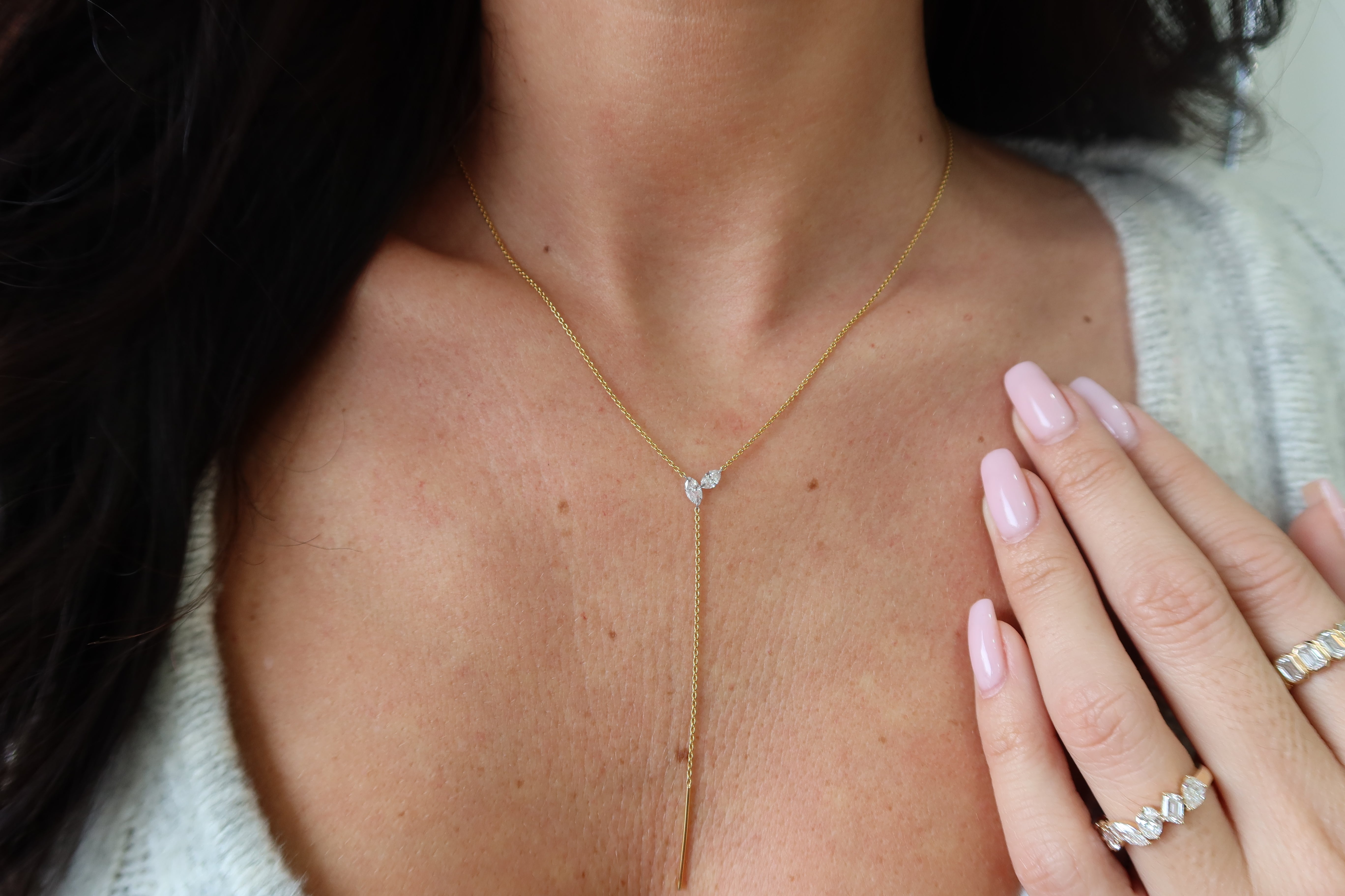 14K Marquise Diamond Lariat