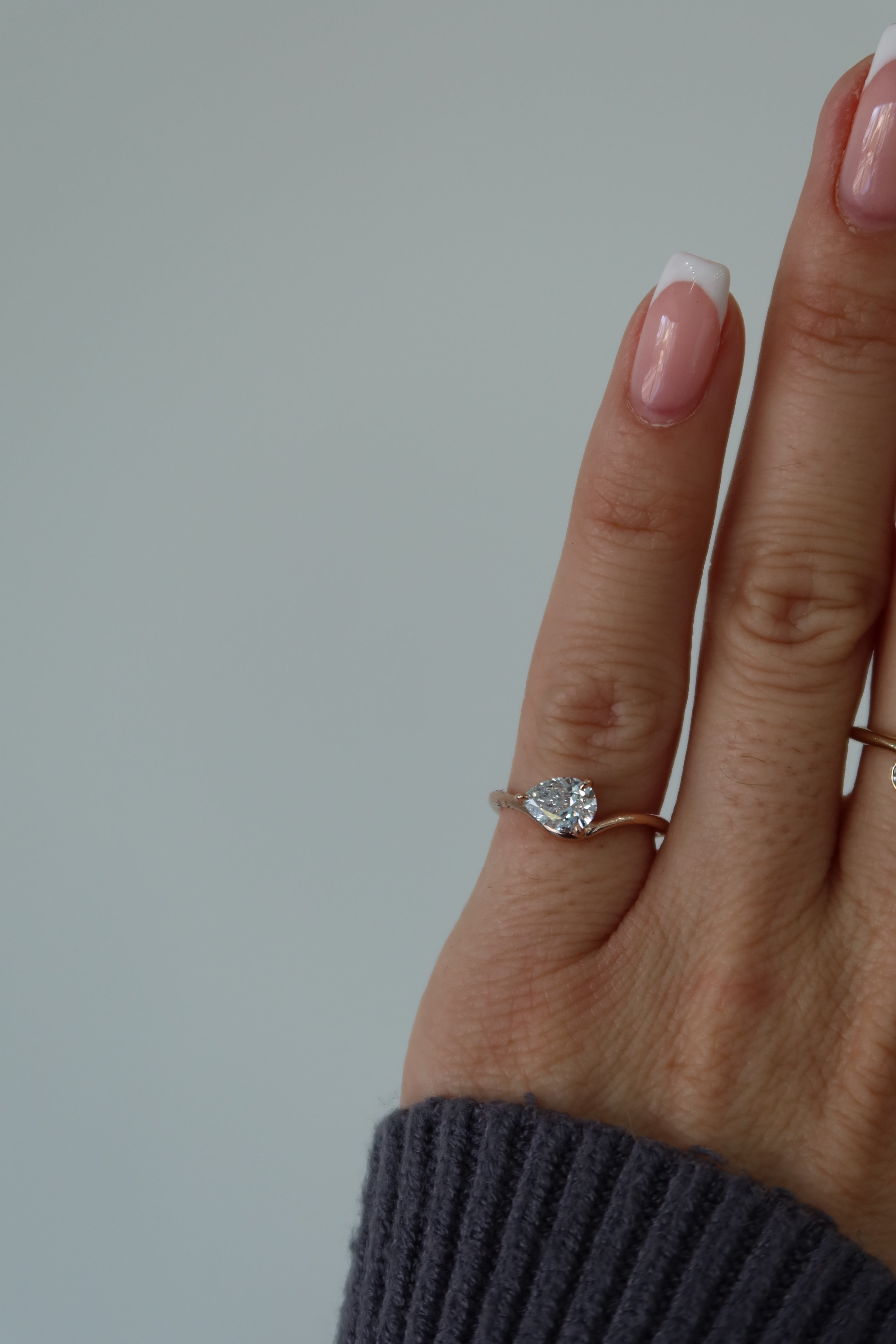 Pear Shape East West Diamond Wave Pinky Ring