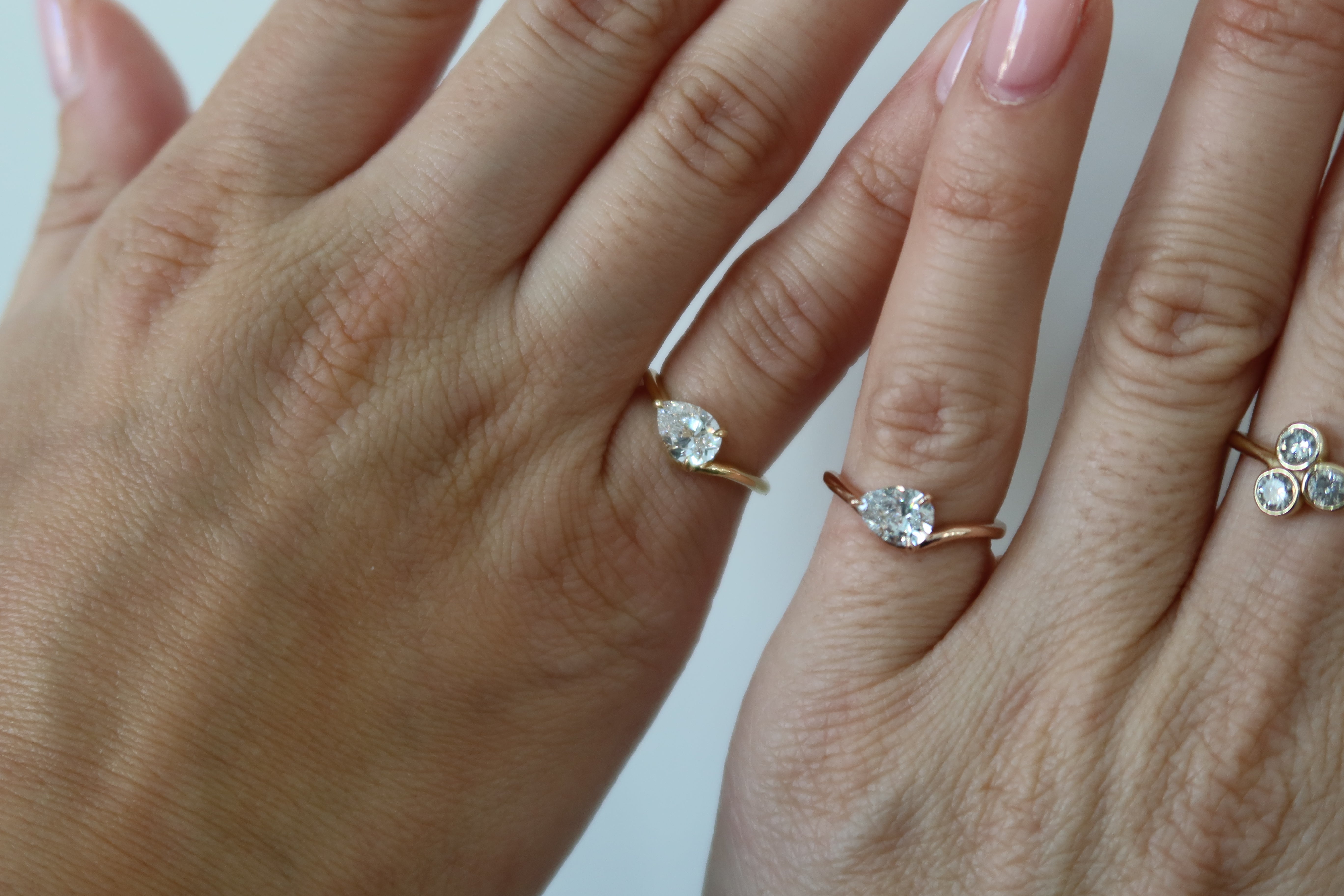 Pear Shape East West Diamond Wave Pinky Ring