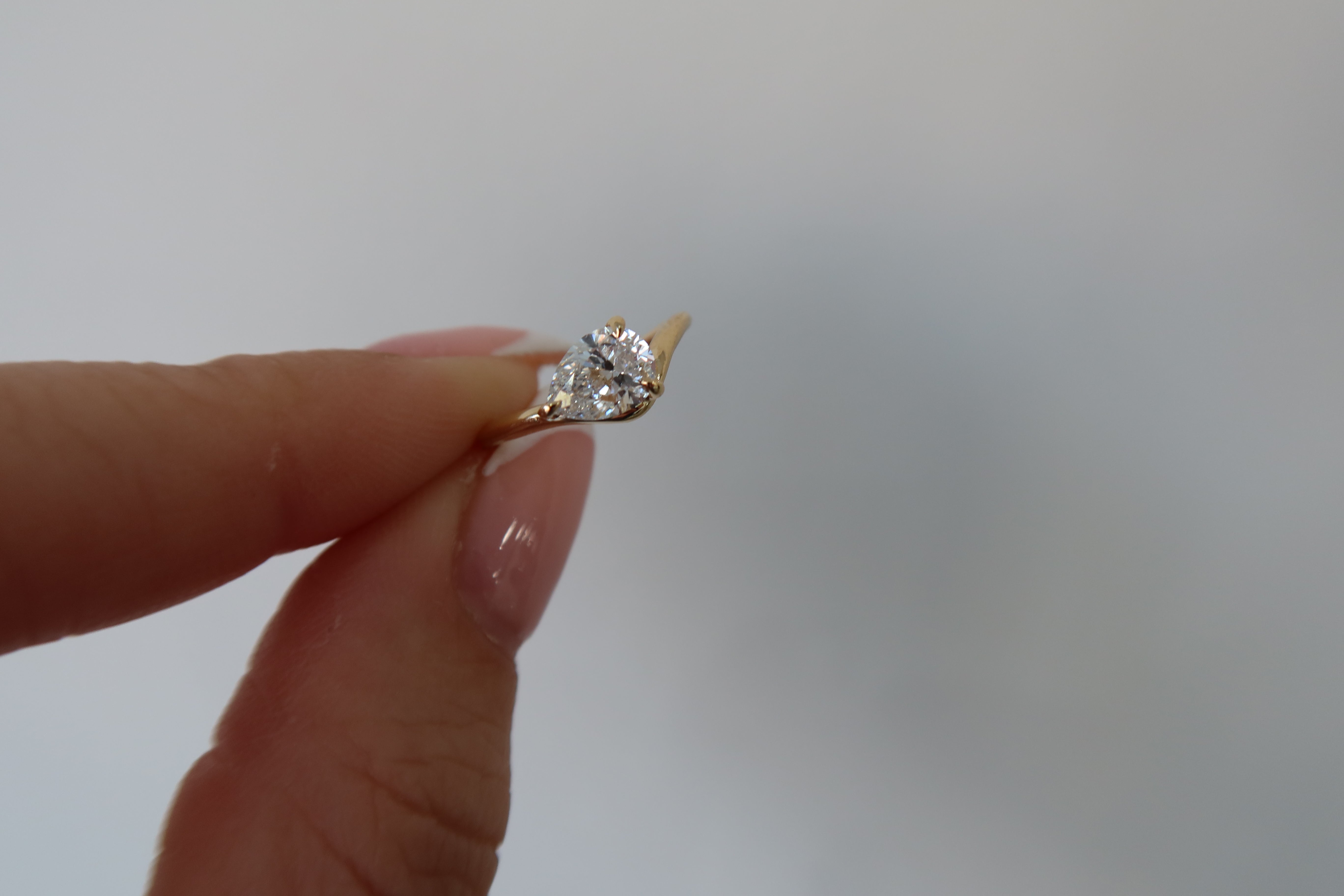 Pear Shape East West Diamond Wave Pinky Ring