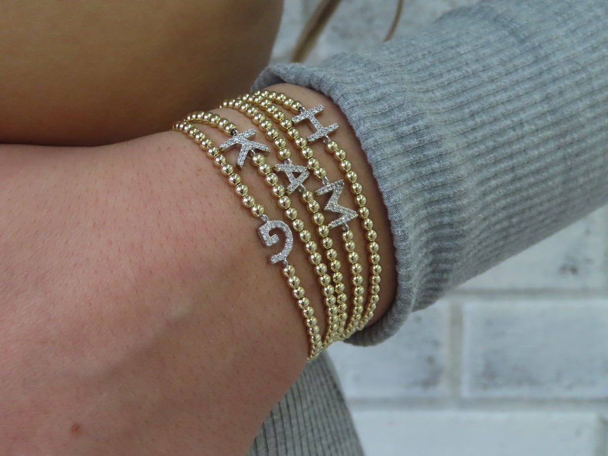 Pavé Initial Gold Filled Ball Bracelet | Restivo Jewelers