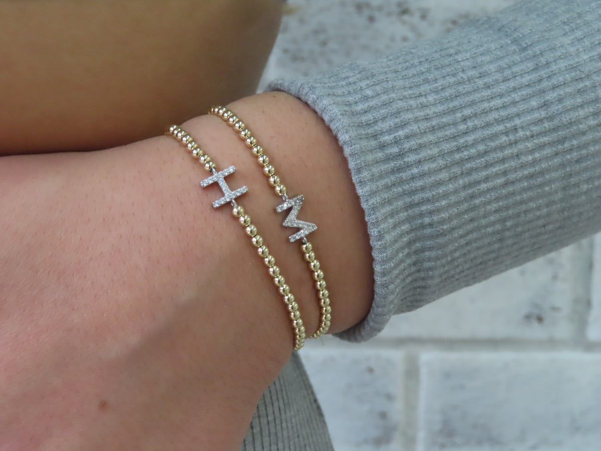 Pavé Initial Gold Filled Ball Bracelet | Restivo Jewelers