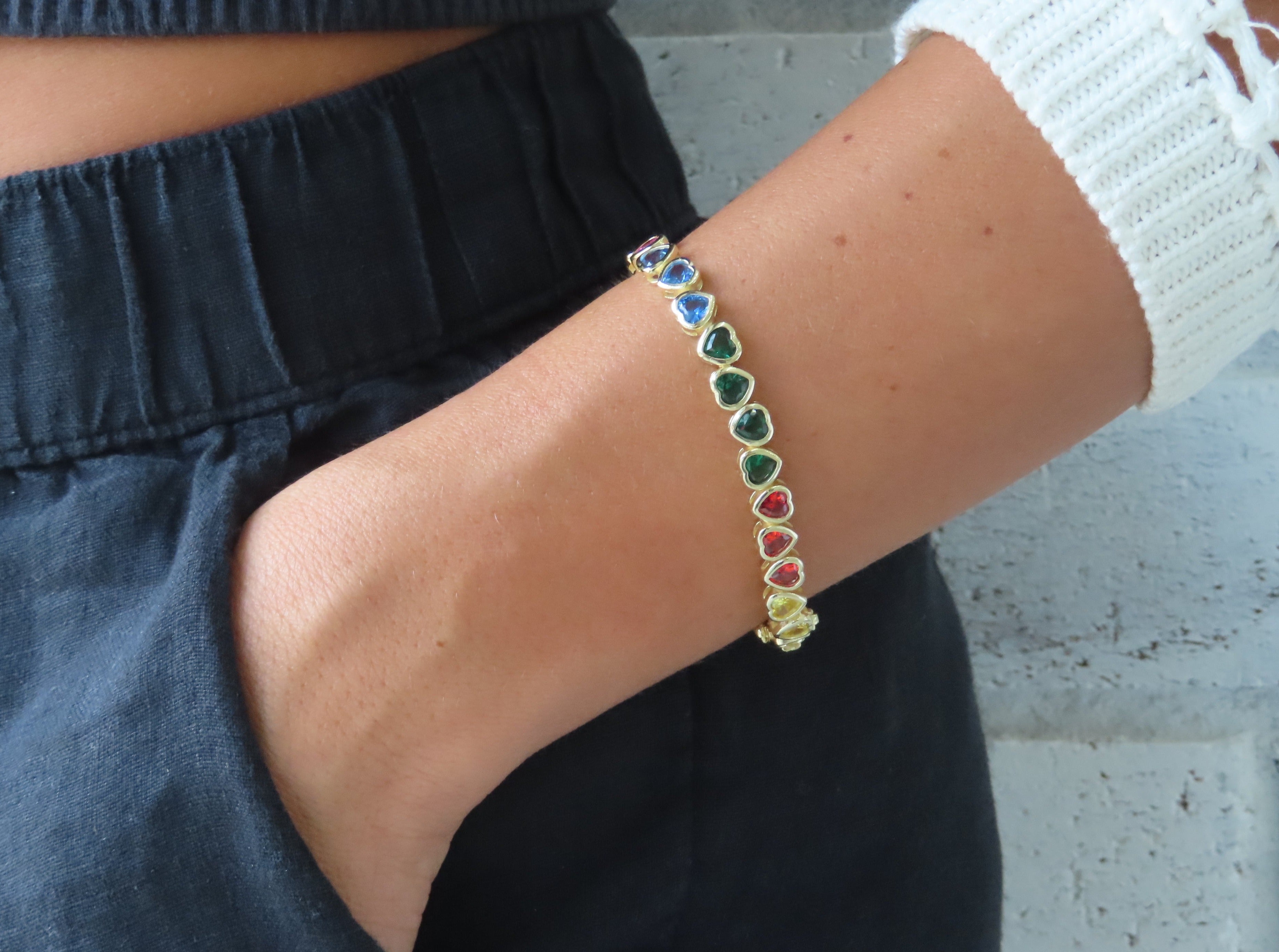 Rainbow Hearts Tennis Bracelet