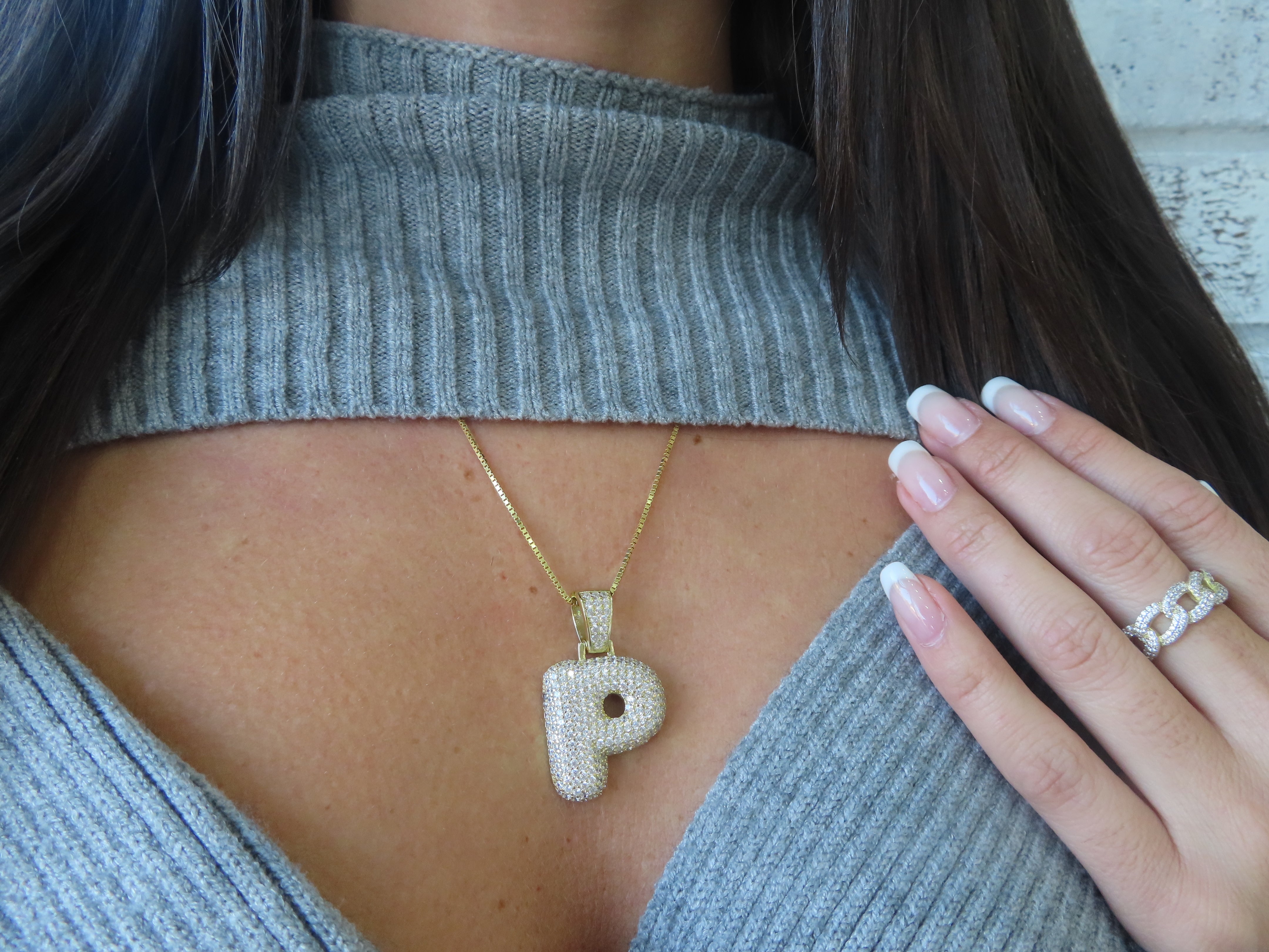 Big CZ Bubble Letter Necklace