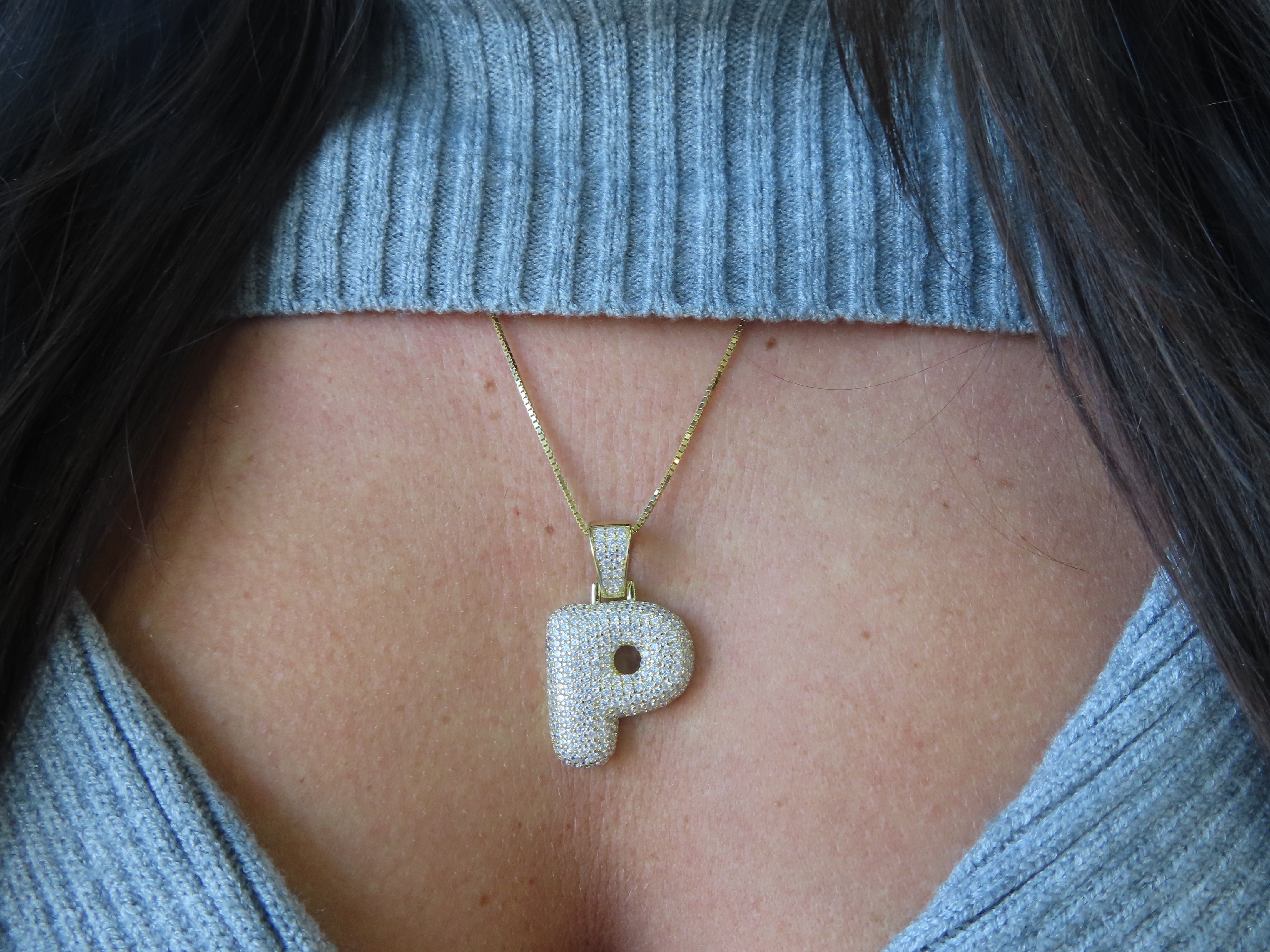 Big CZ Bubble Letter Necklace