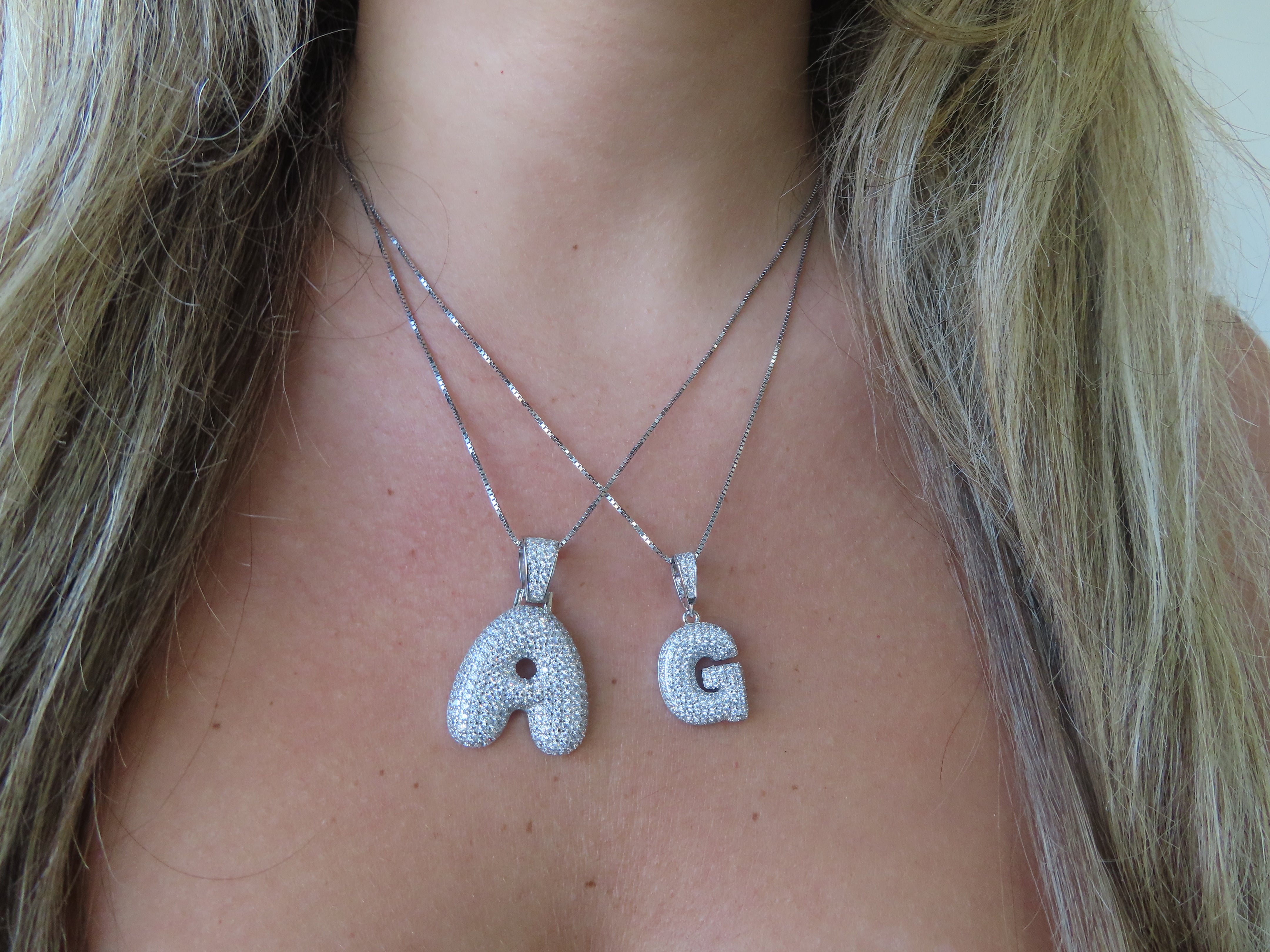 Big CZ Bubble Letter Necklace