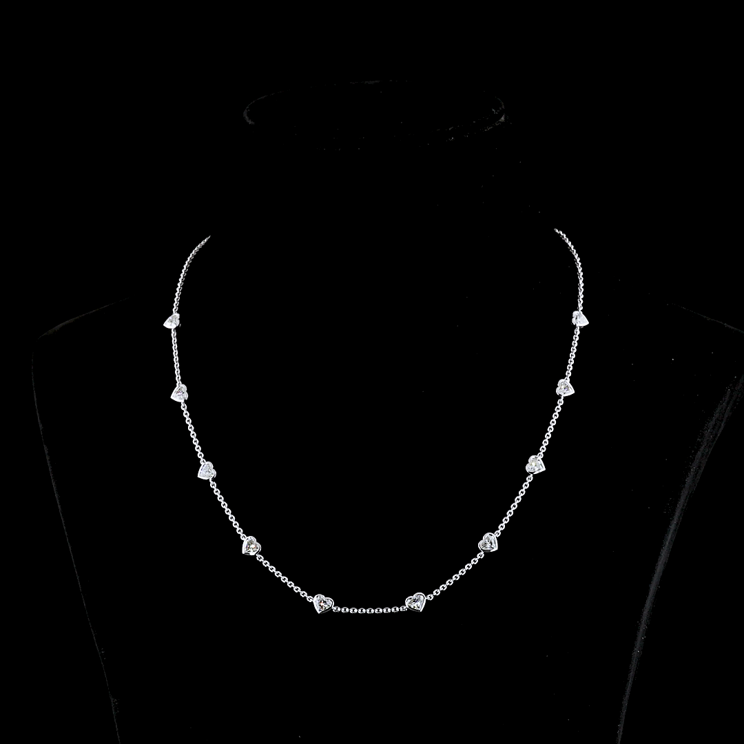 14K Heart Shape Station Necklace