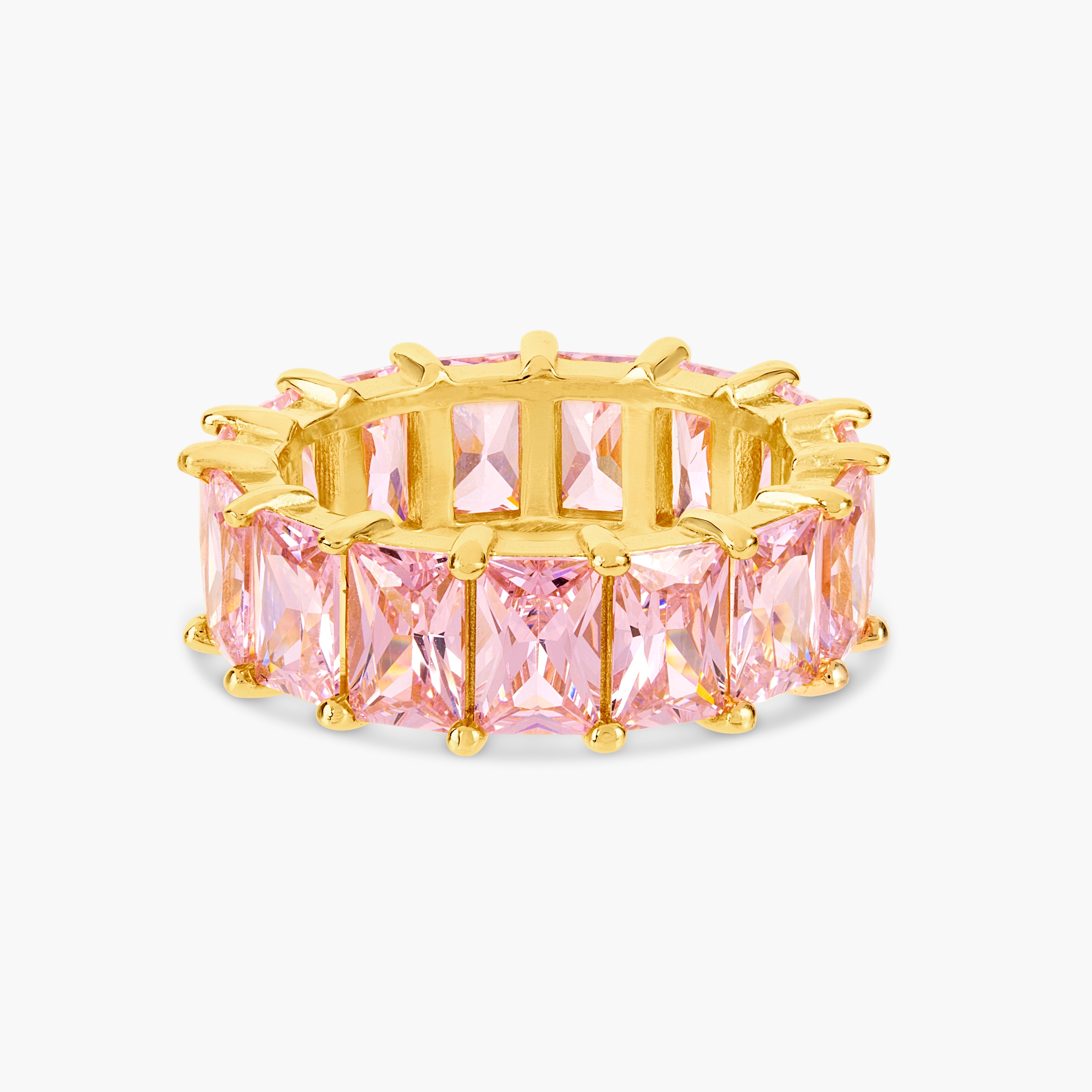 Pink Emerald Cut CZ Band