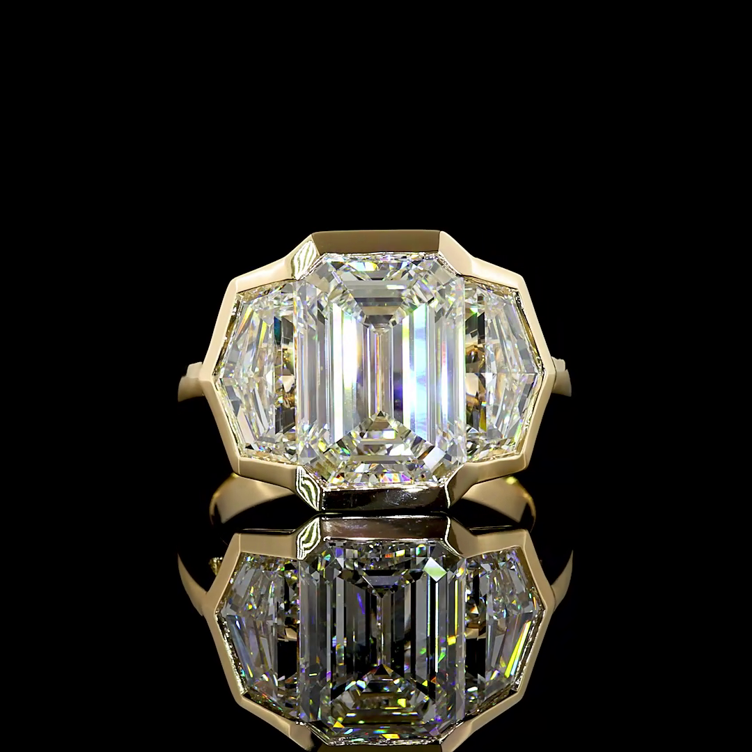 7.45 CT Emerald / Cadillac Shape 3 Stone Ring