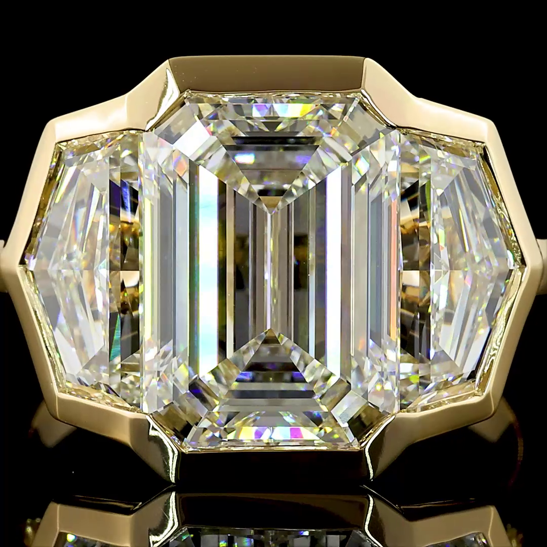 7.45 CT Emerald / Cadillac Shape 3 Stone Ring