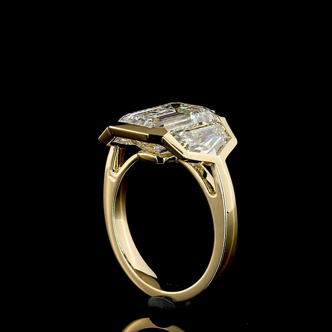 7.45 CT Emerald / Cadillac Shape 3 Stone Ring