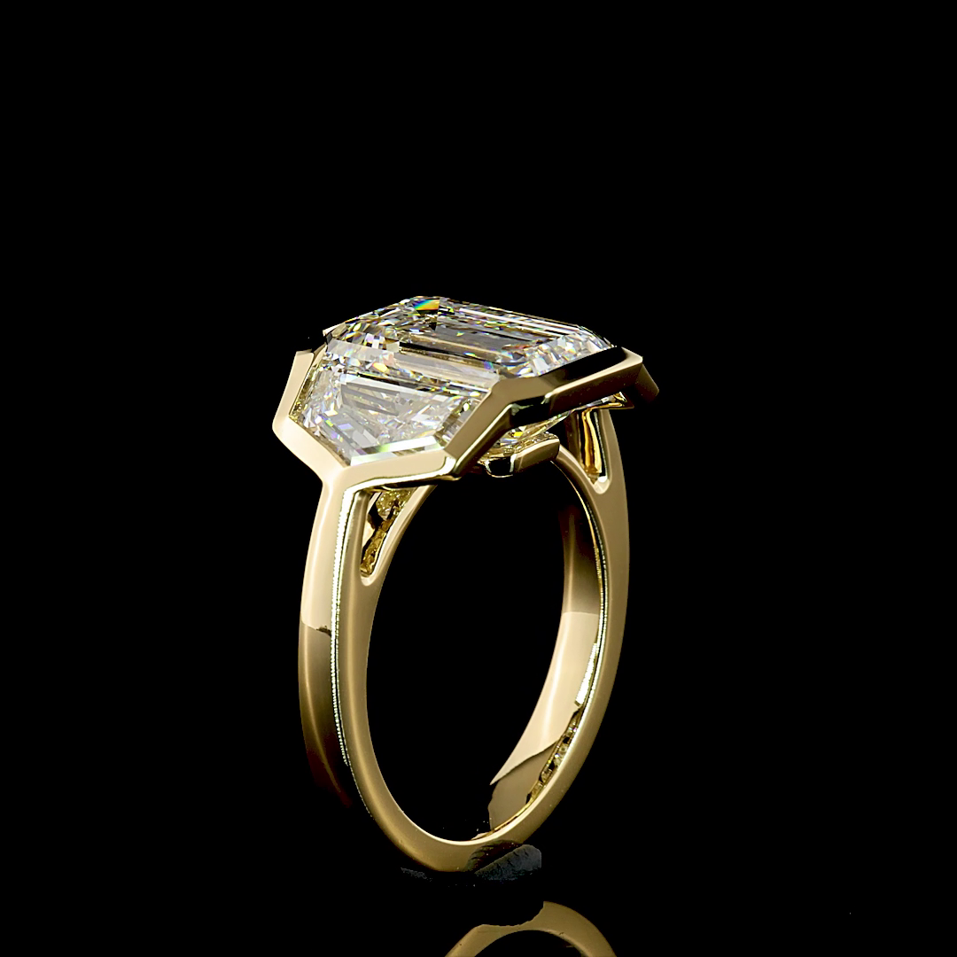 7.45 CT Emerald / Cadillac Shape 3 Stone Ring