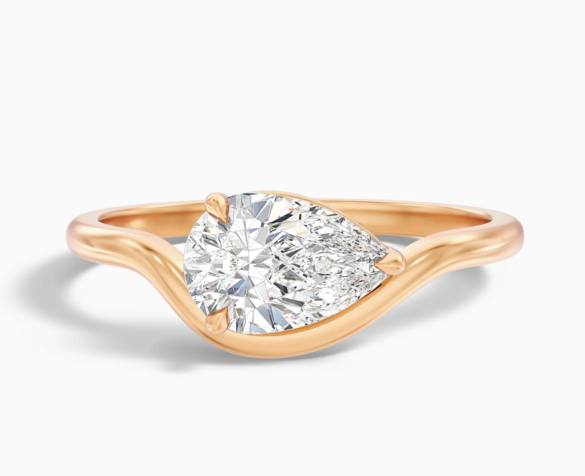 Pear Shape East West Diamond Wave Pinky Ring
