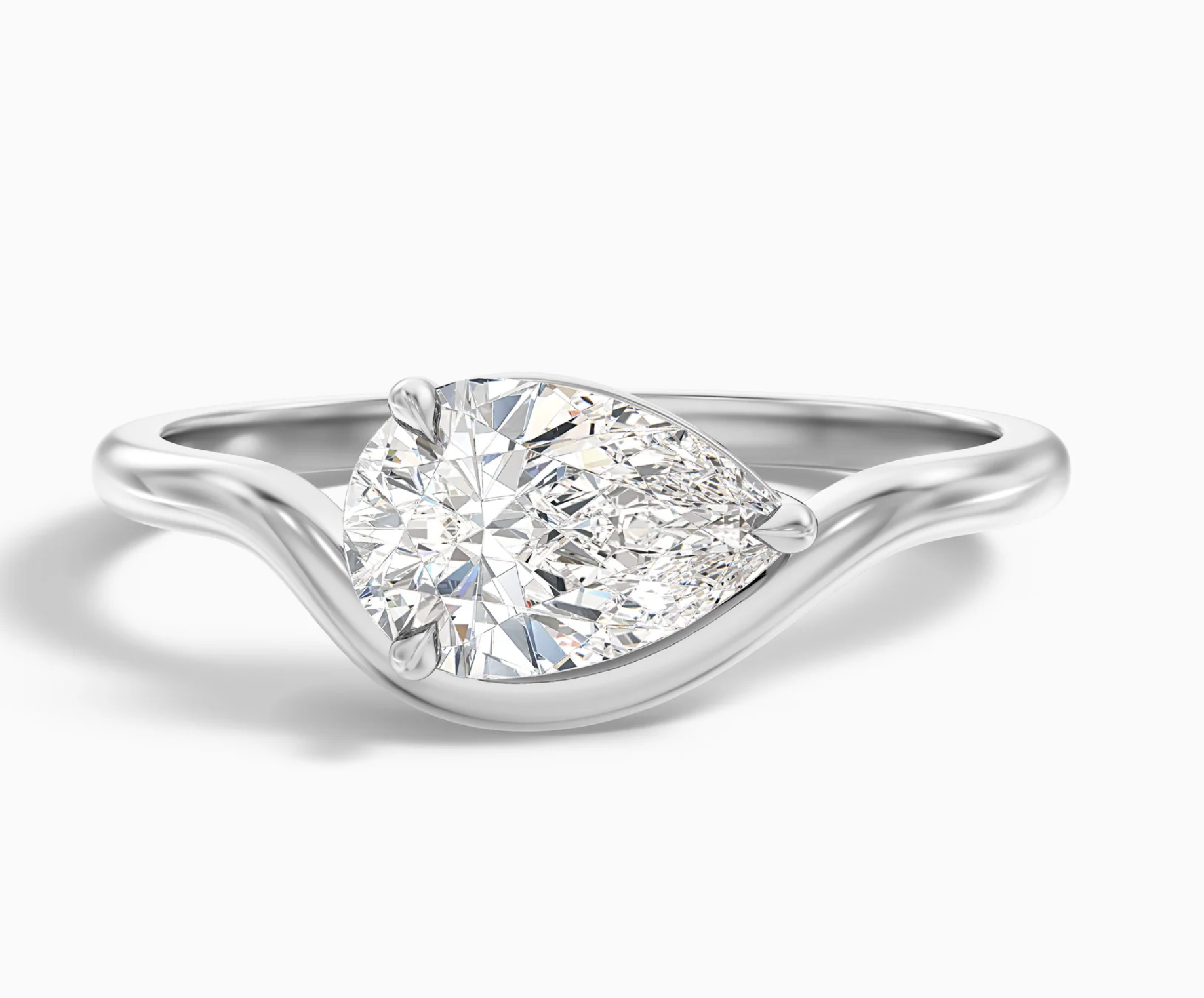 Pear Shape East West Diamond Wave Pinky Ring