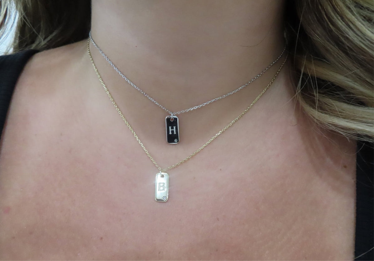 Mini Dog Tag Letter Necklace | Restivo Jewelers