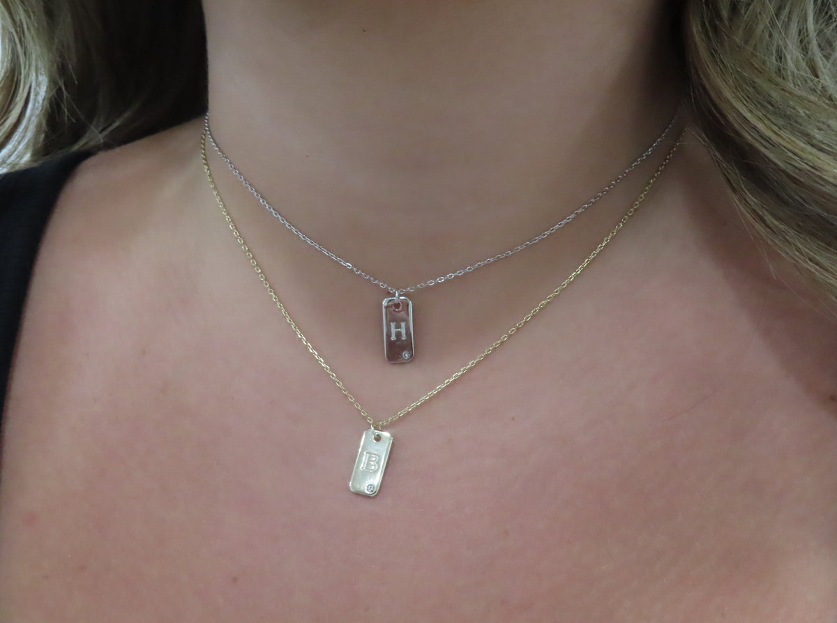 Mini Dog Tag Letter Necklace | Restivo Jewelers