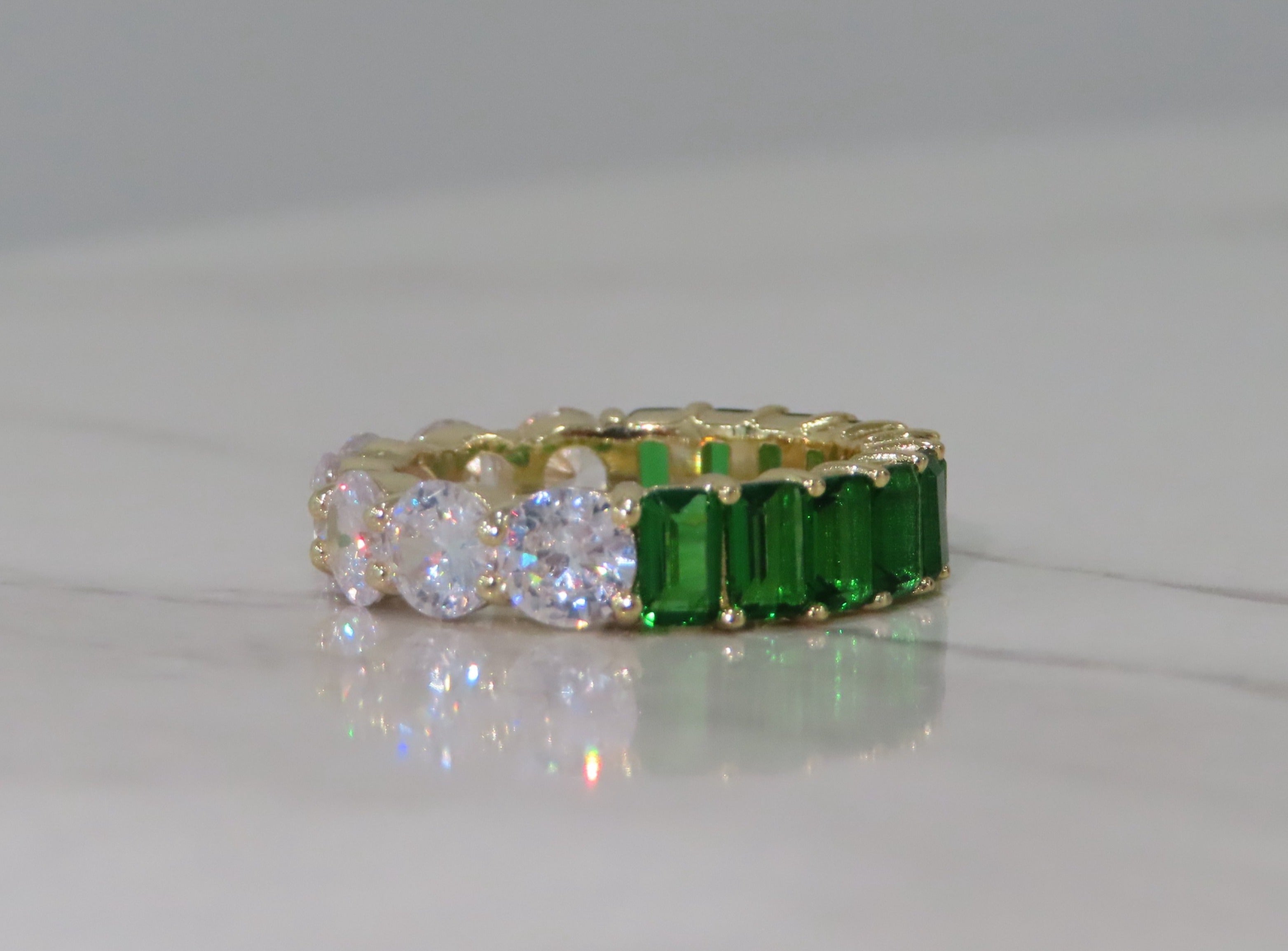 Round & Emerald Cut Colorful Eternity Band