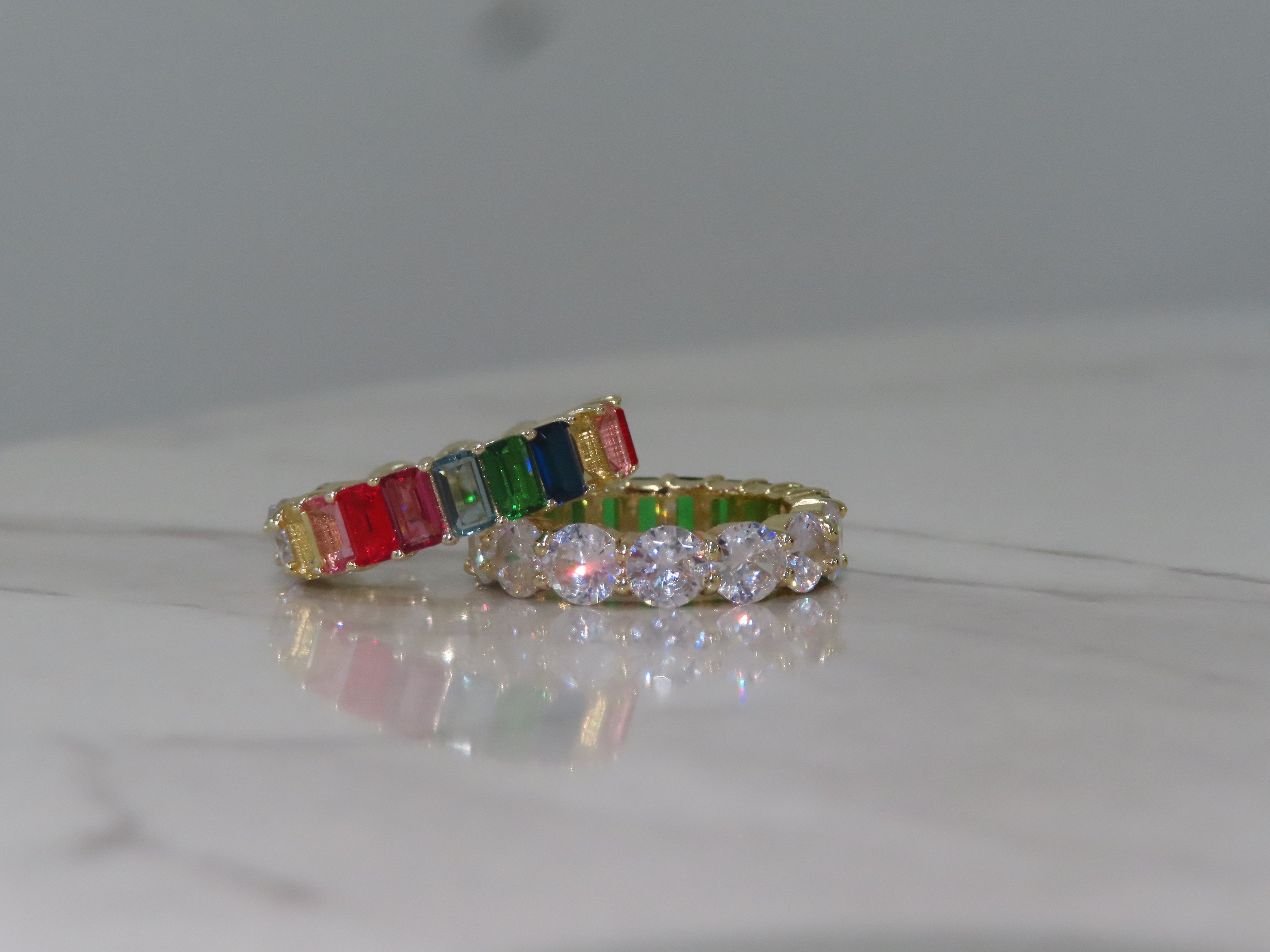 Round & Emerald Cut Colorful Eternity Band
