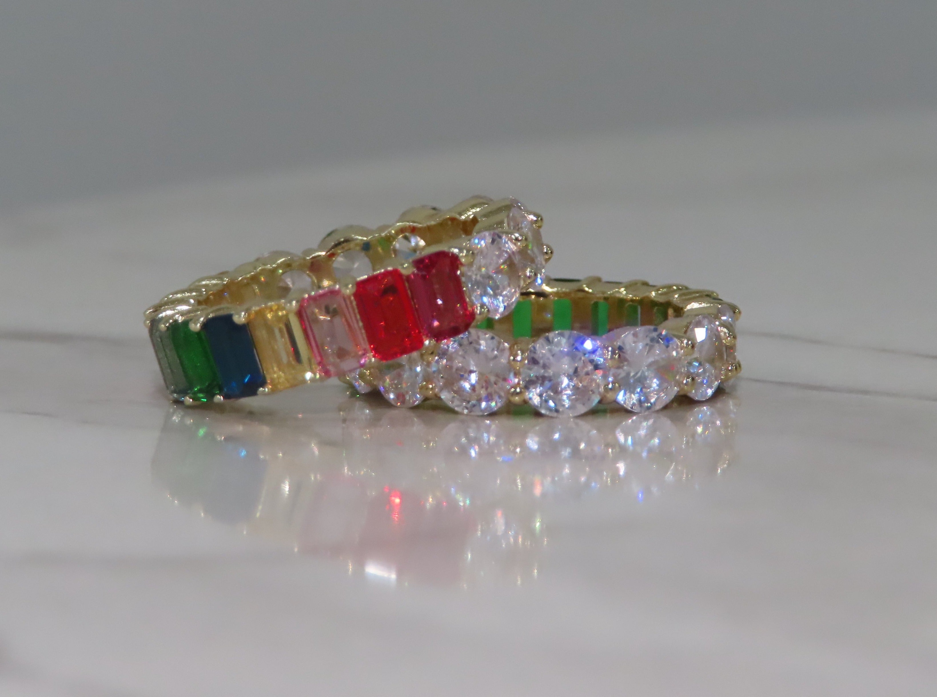 Round & Emerald Cut Colorful Eternity Band
