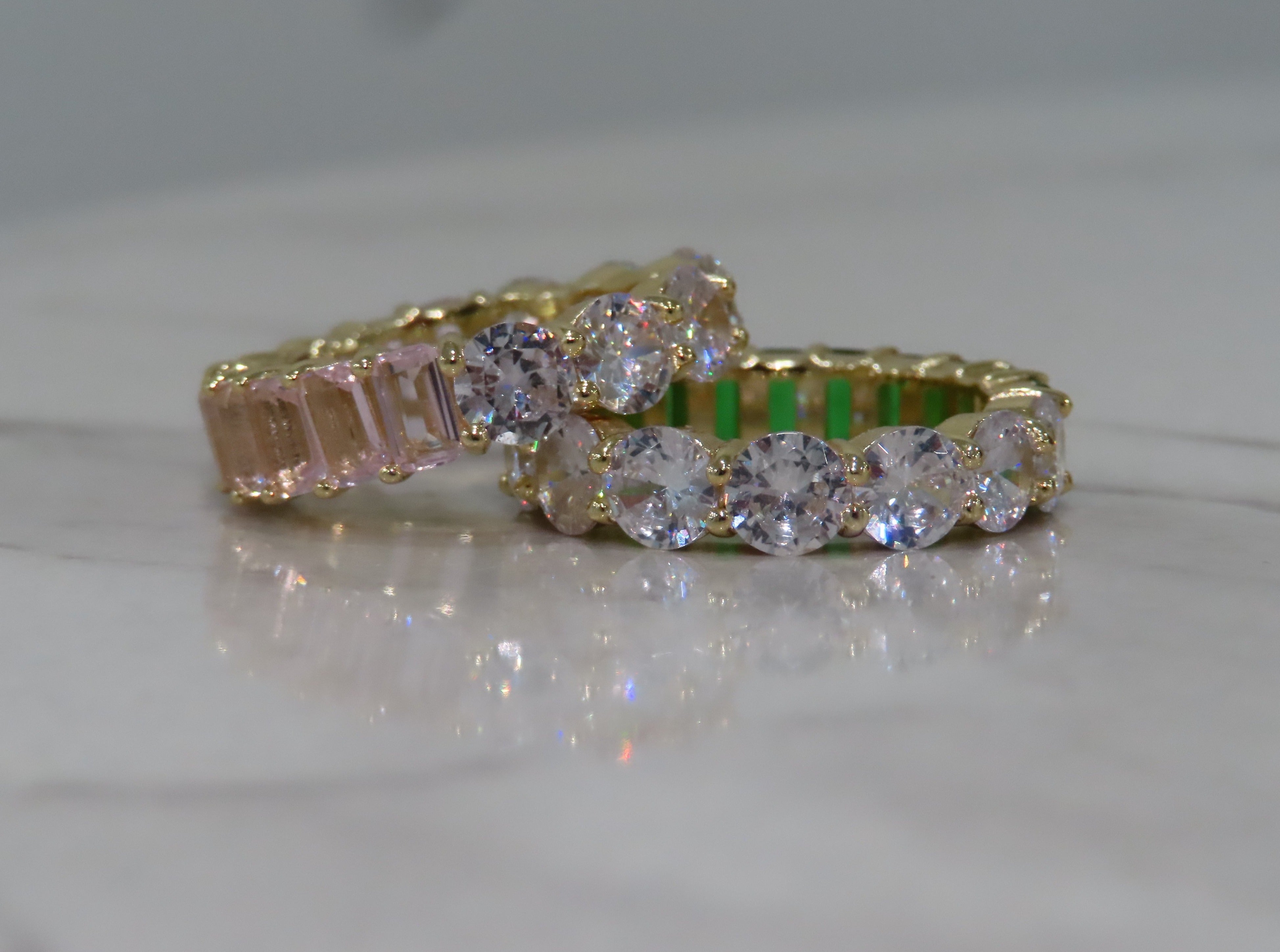 Round & Emerald Cut Colorful Eternity Band