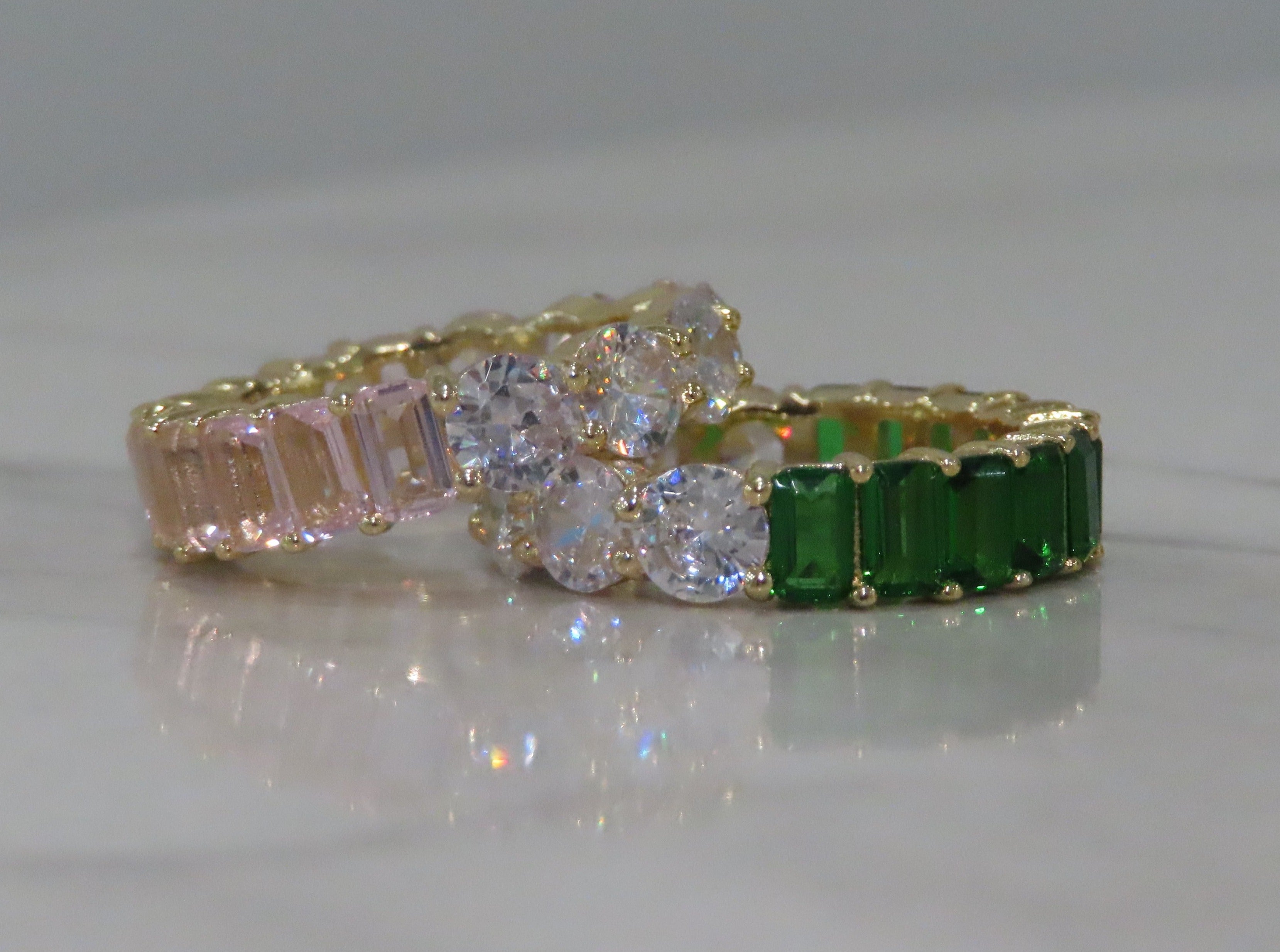 Round & Emerald Cut Colorful Eternity Band
