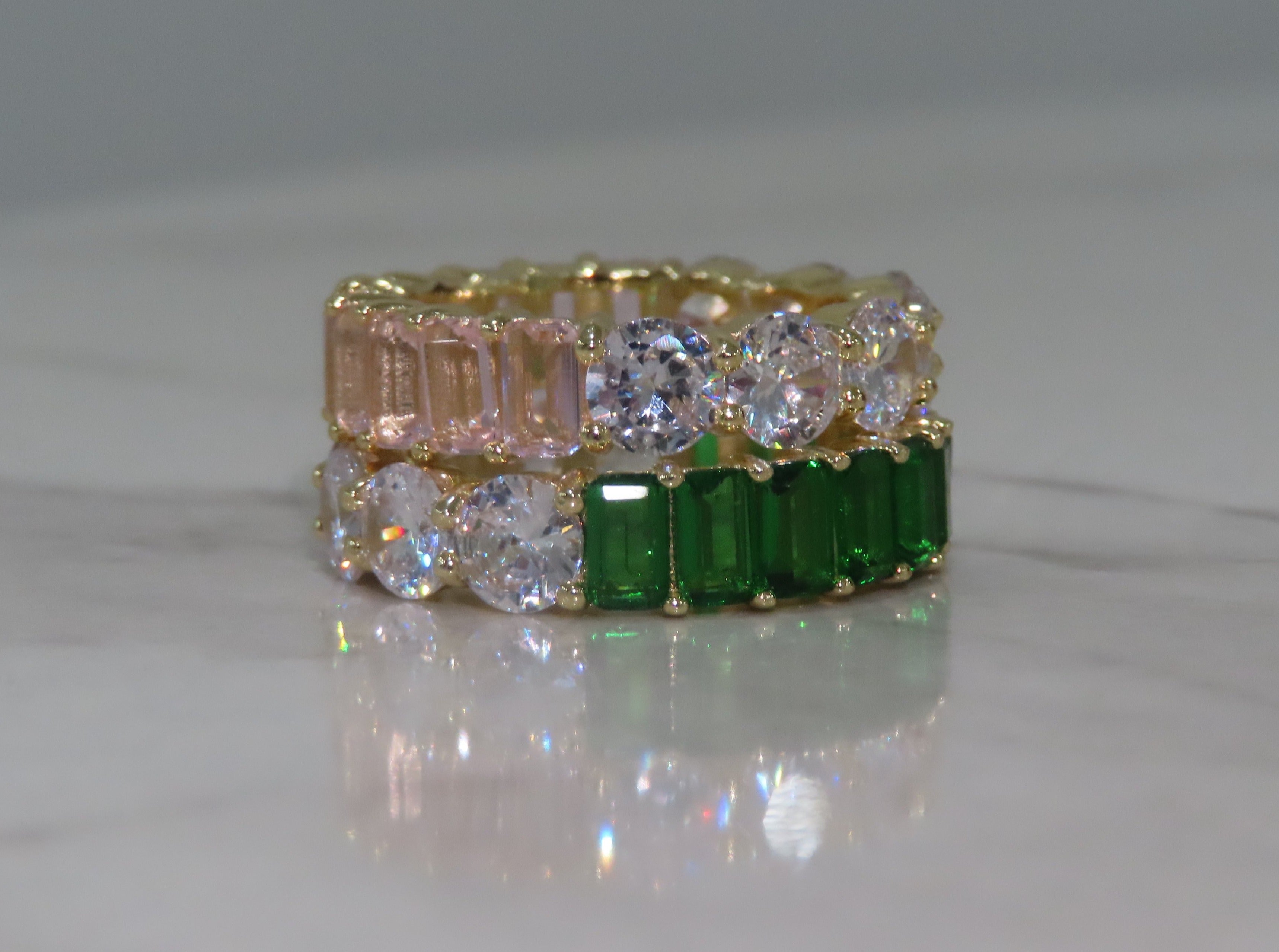 Round & Emerald Cut Colorful Eternity Band