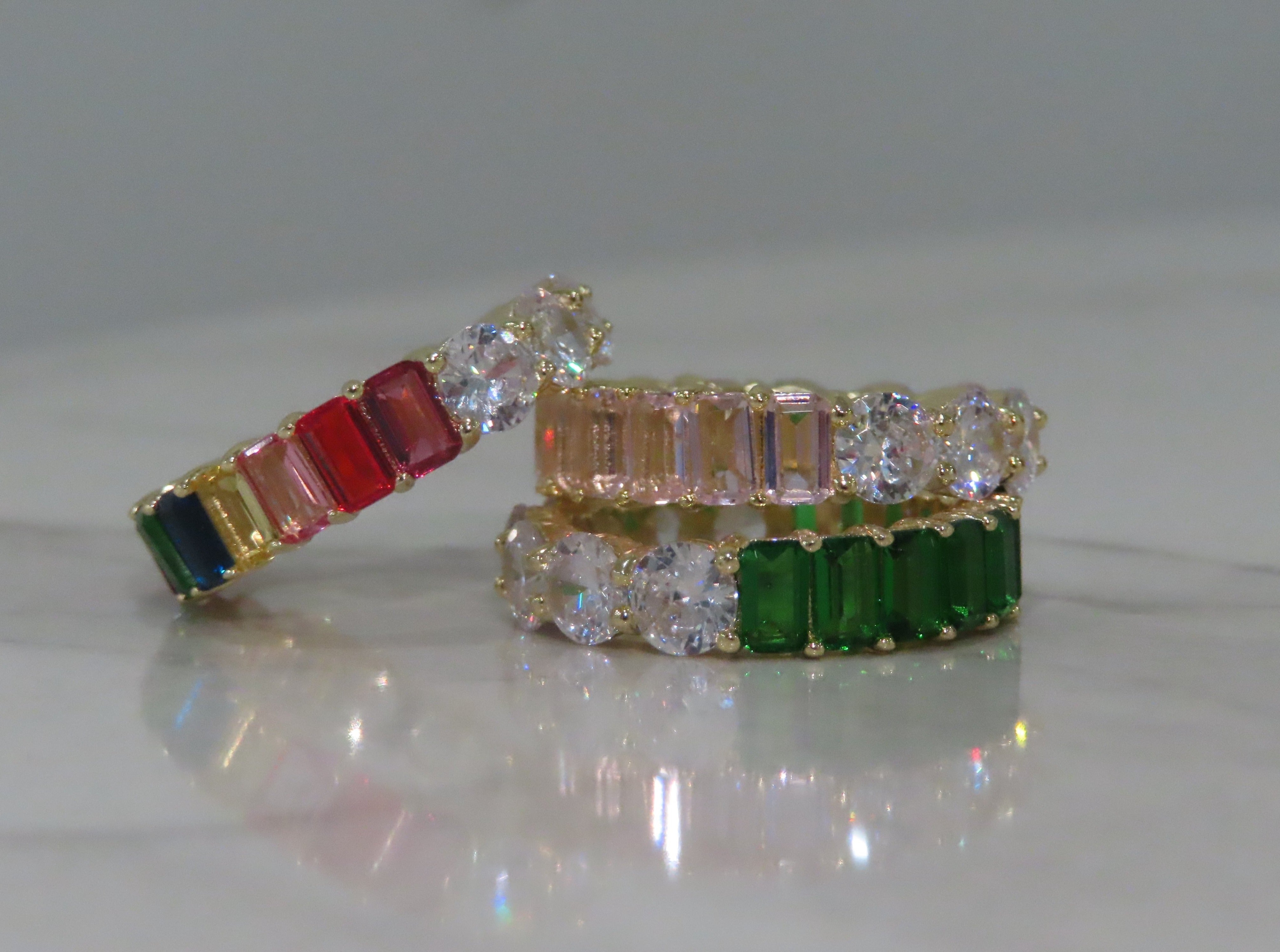 Round & Emerald Cut Colorful Eternity Band