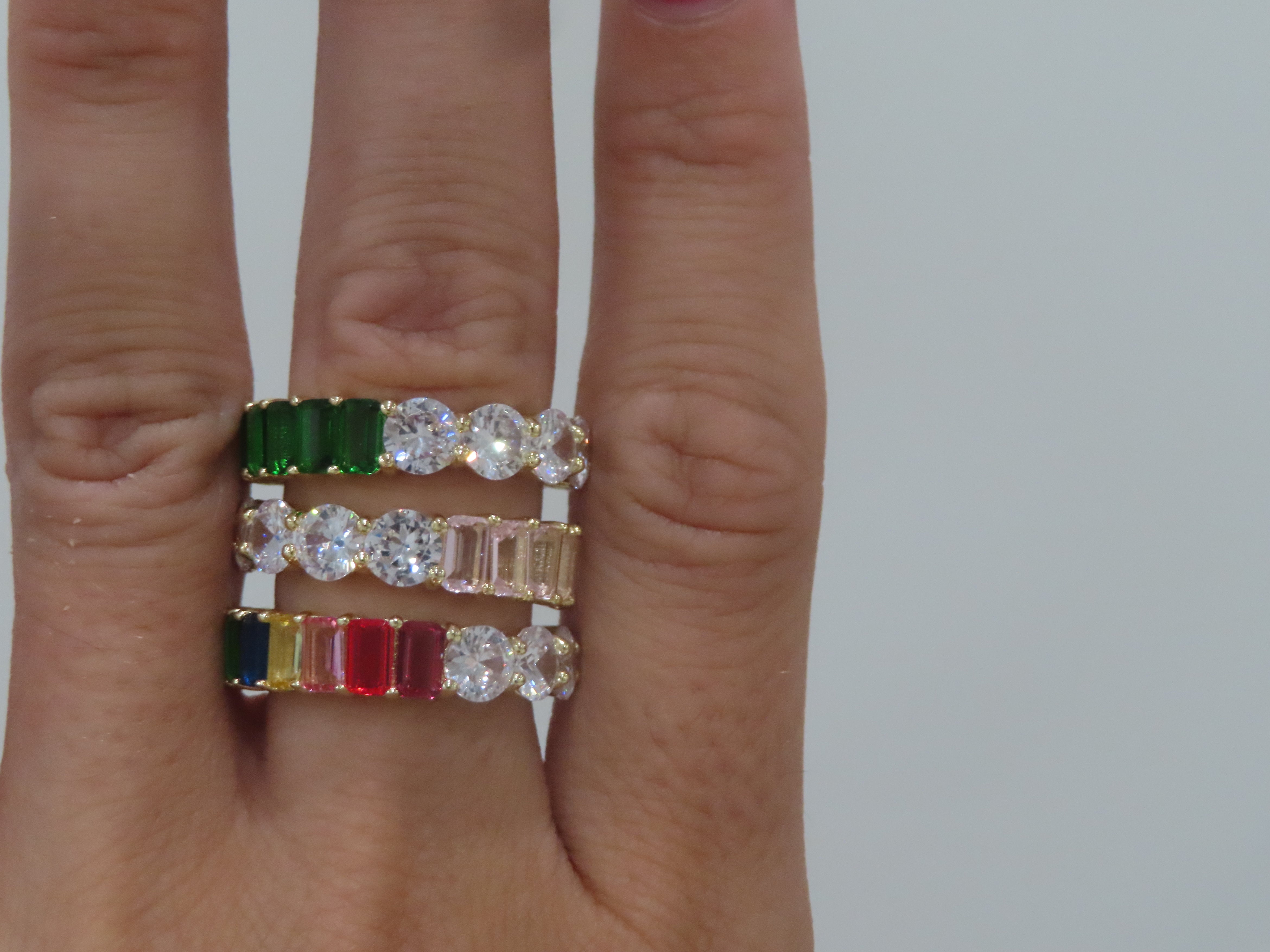 Round & Emerald Cut Colorful Eternity Band