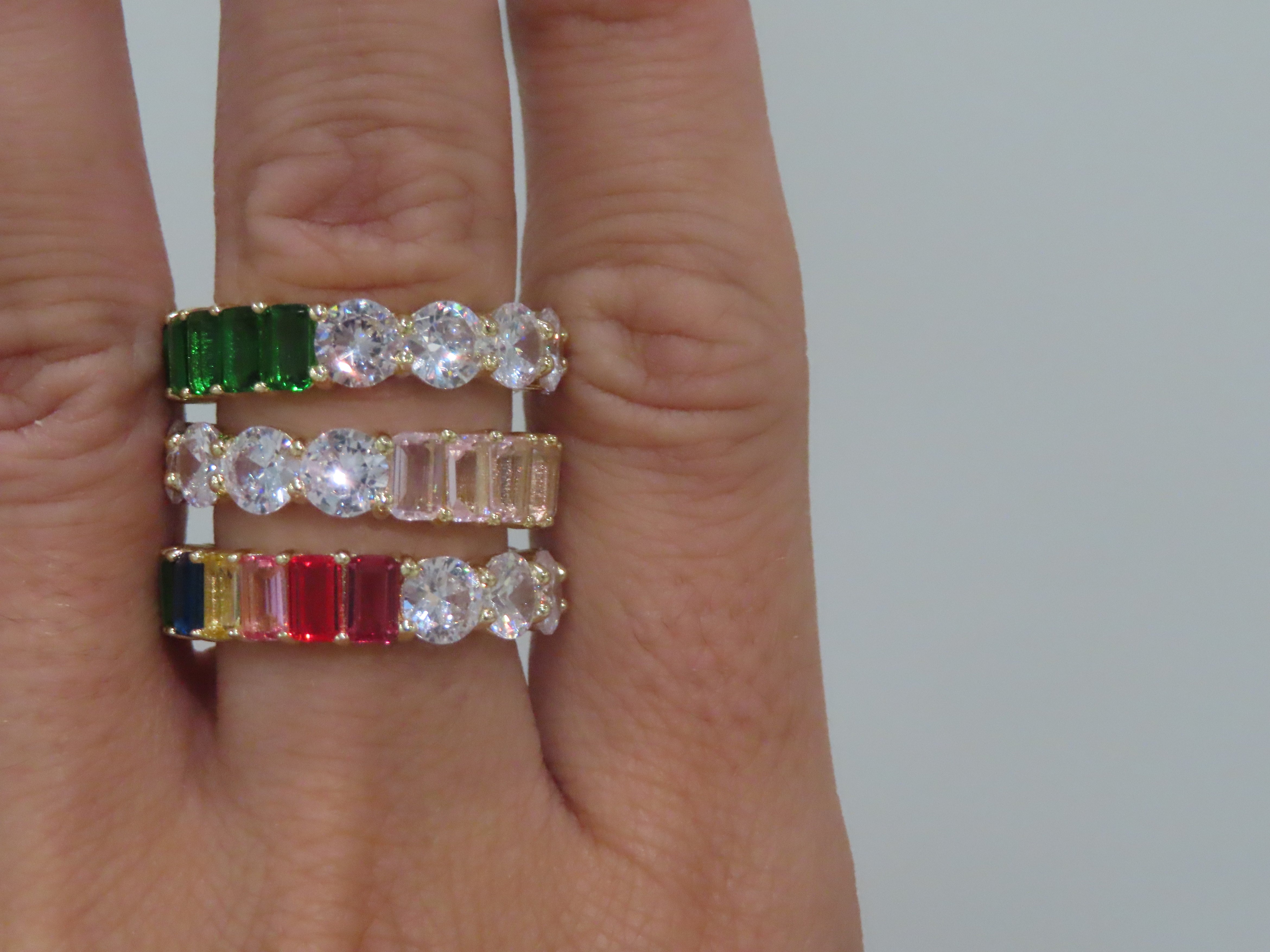Round & Emerald Cut Colorful Eternity Band