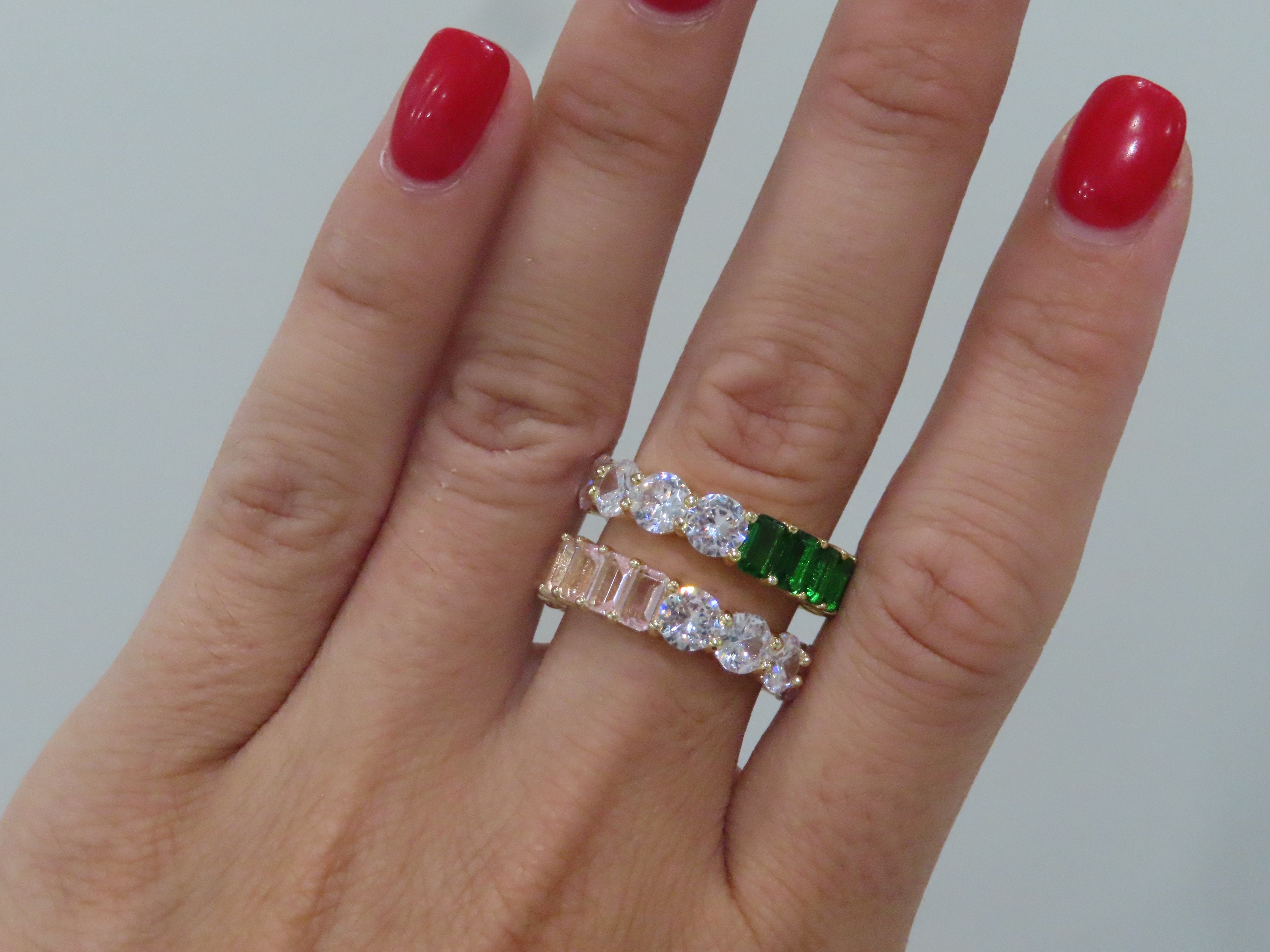 Round & Emerald Cut Colorful Eternity Band