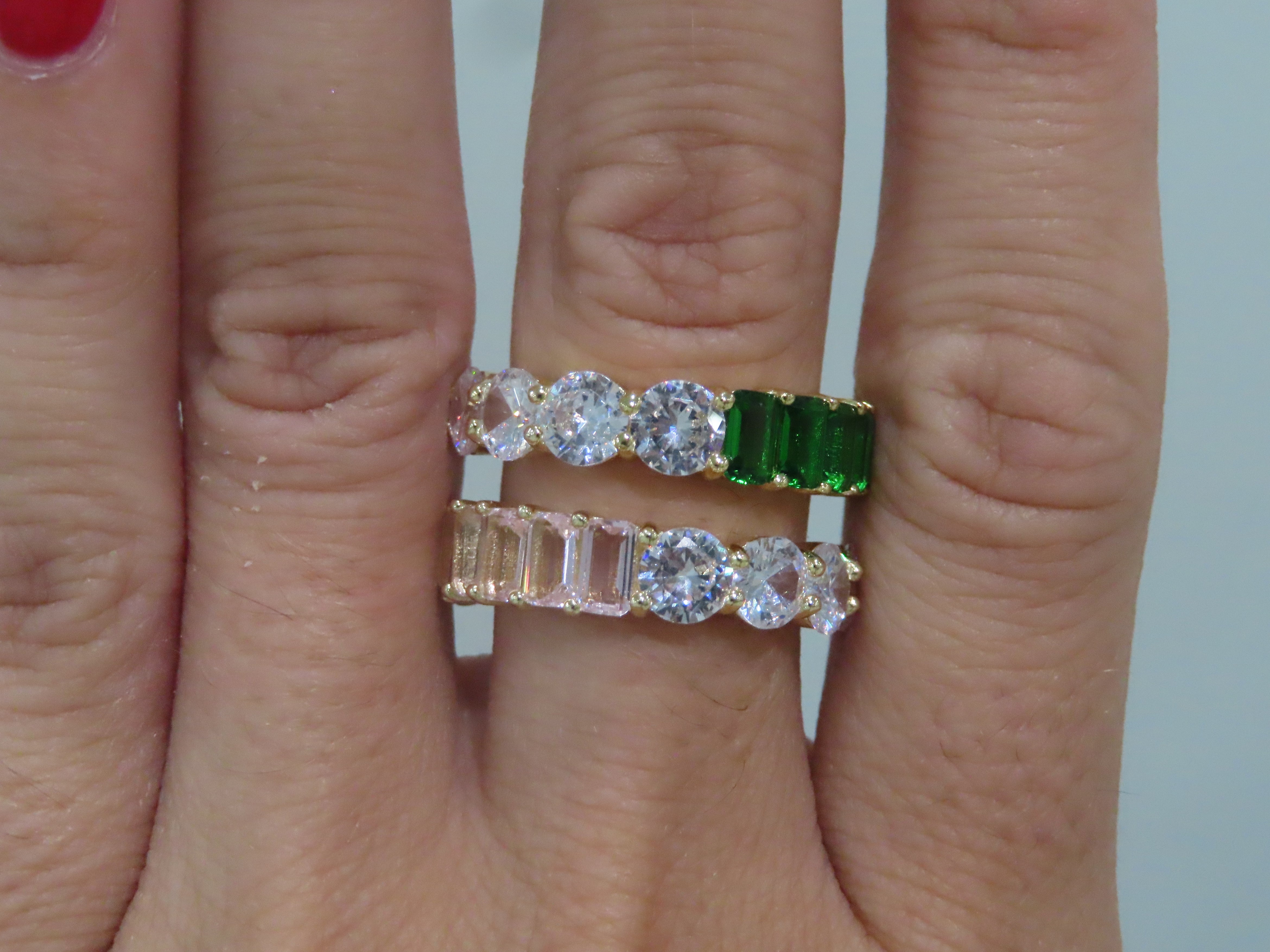 Round & Emerald Cut Colorful Eternity Band