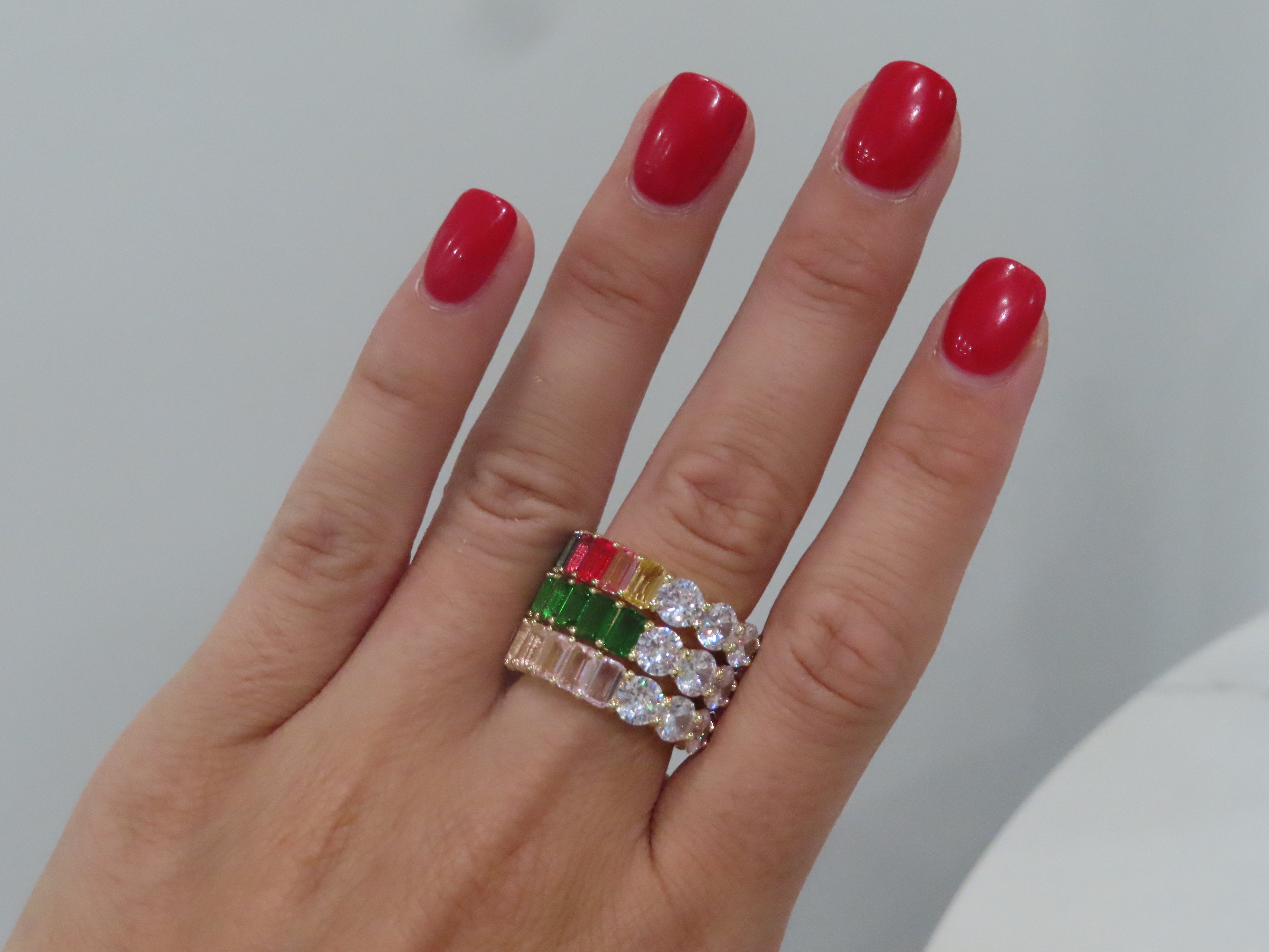 Round & Emerald Cut Colorful Eternity Band