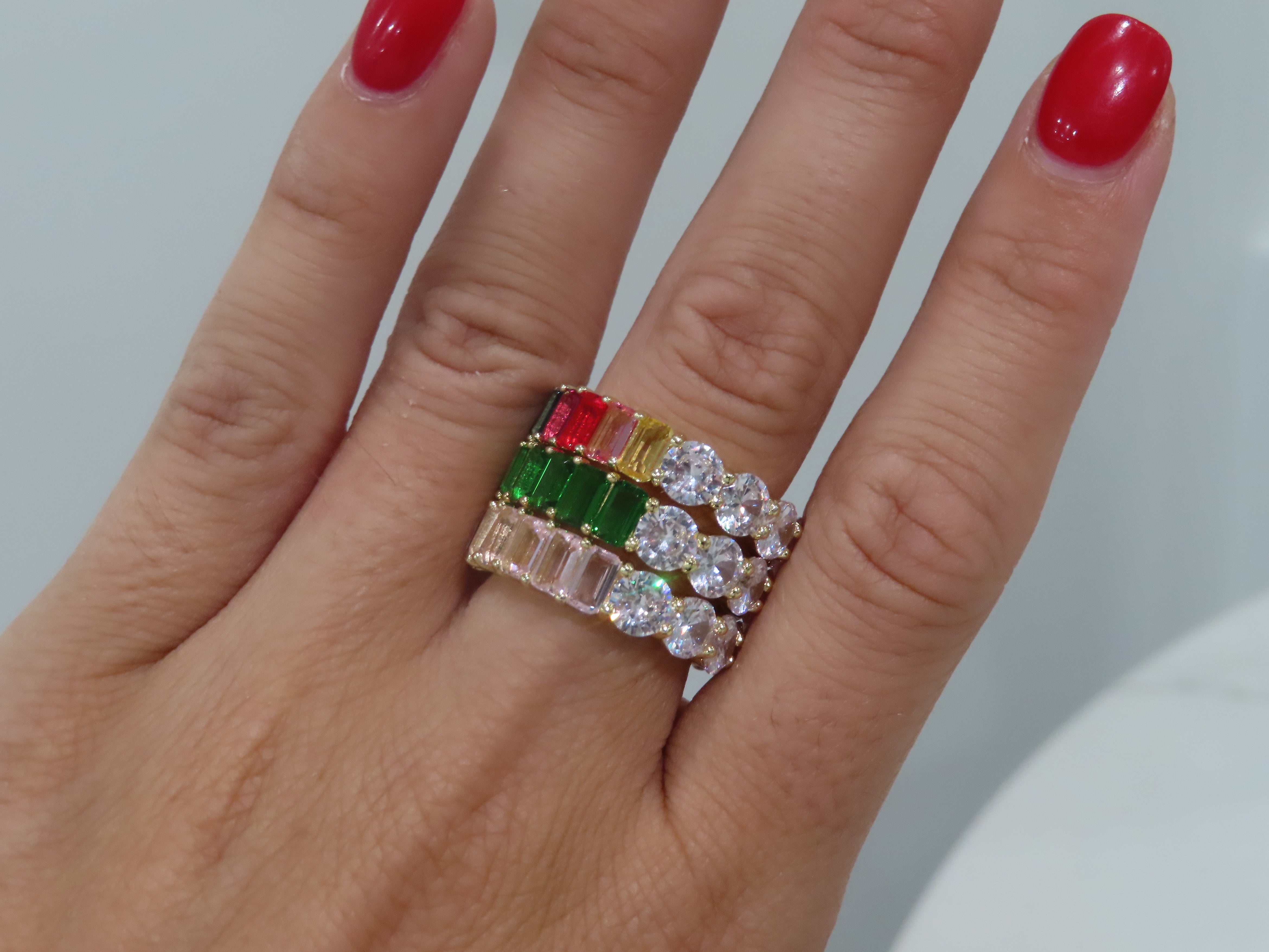 Round & Emerald Cut Colorful Eternity Band