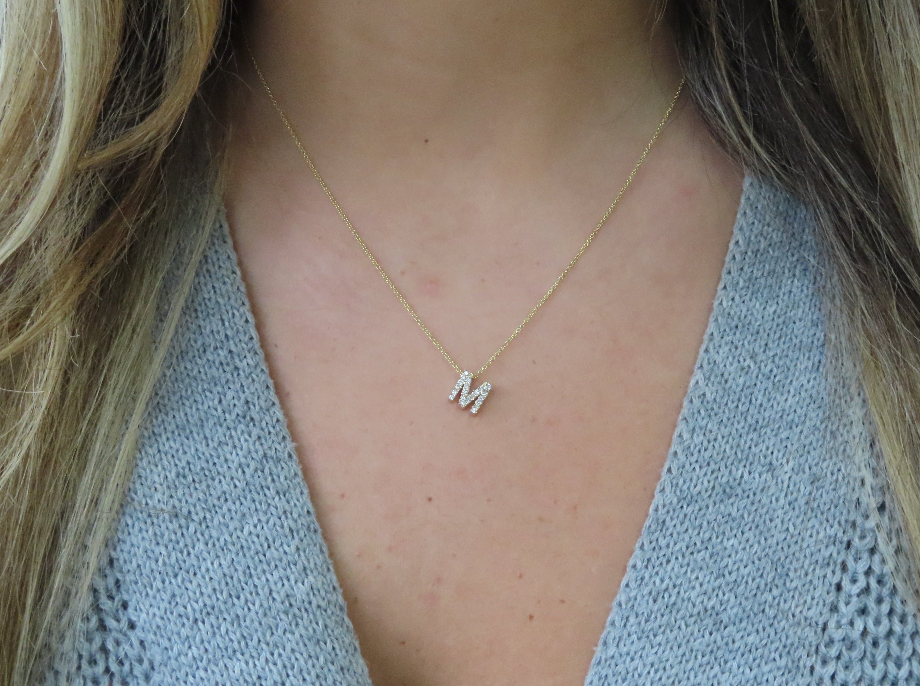 14K Diamond Initial Necklace